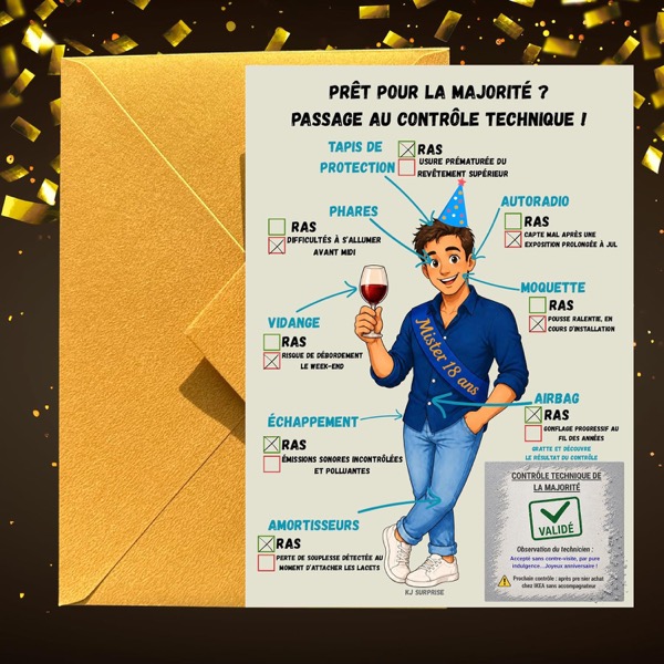 Idée cadeau original 18 ans : la carte à gratter contrôle technique, nouveauté Amazon