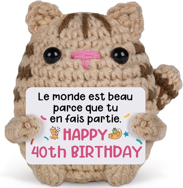 Idée cadeau anniversaire 40 ans femme : chat au crochet fait main, nouveauté Amazon