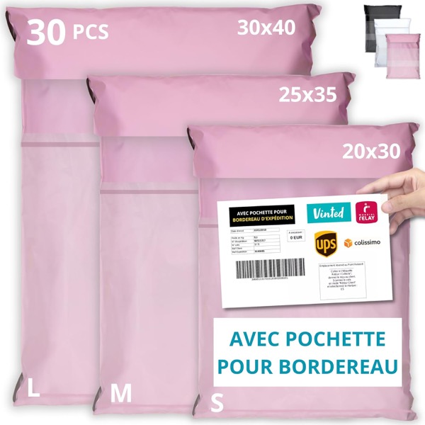 Envoyer un colis vendu sur Vinted : 30 pochettes avec porte-bordereau, nouveauté Amazon