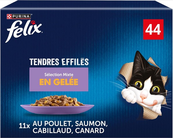 Alimentation humide chat adulte : sachets Felix en gelée effilés, nouveauté Amazon